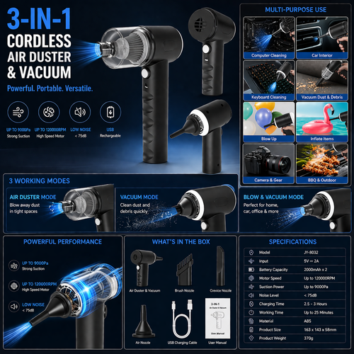 Car Vacuum Cleaner 3-in-1 Cordless Handheld Vacuum with Blower